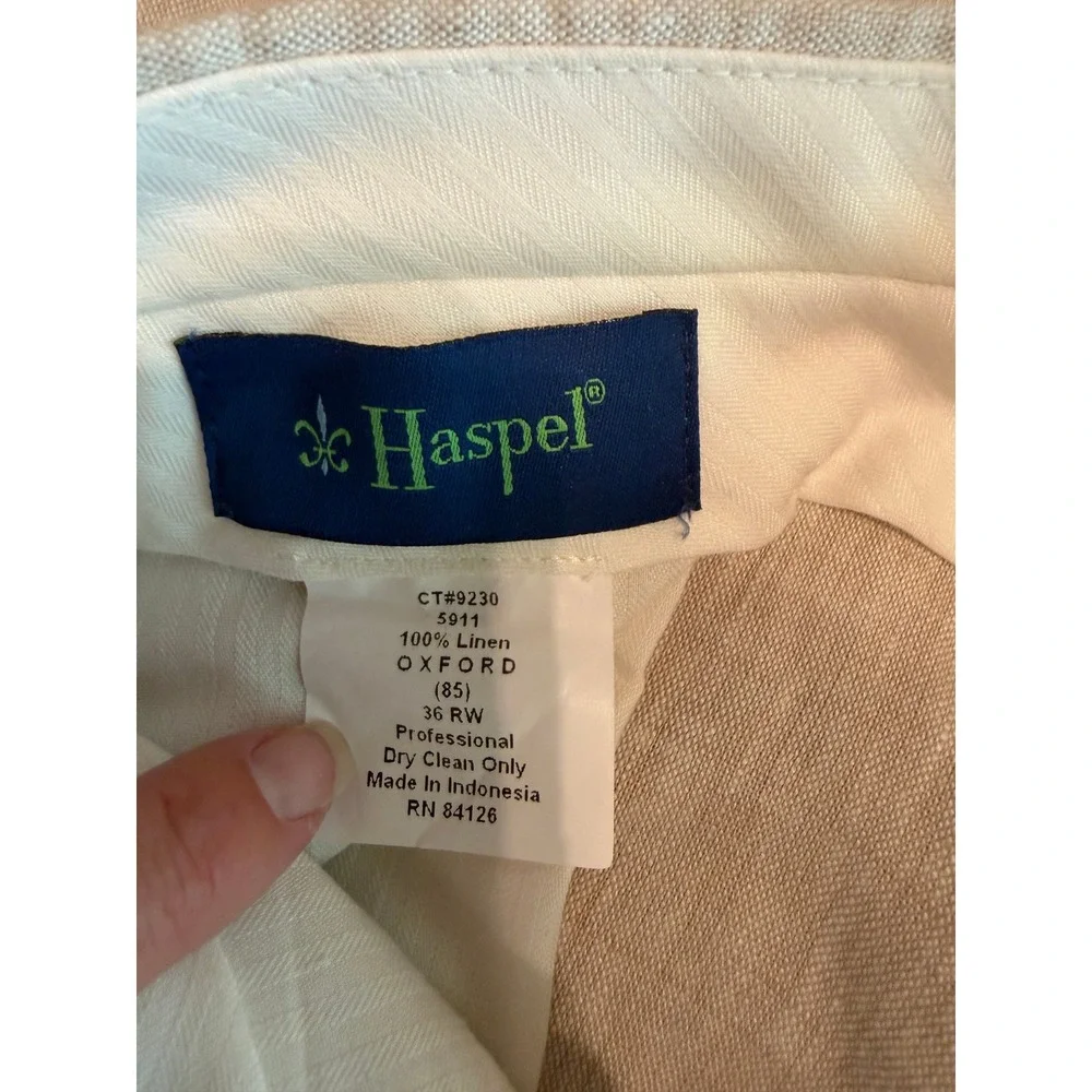 Haspel Mens 100% Linen Oxford Trousers Beige Straight Leg Pants 36 RW
